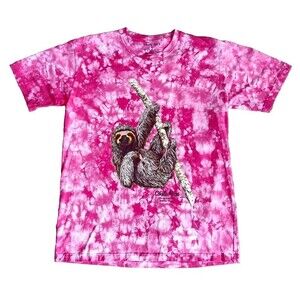 Sloth T-Shirt Men's Size Medium Pink Tie Dye Short Sleeve